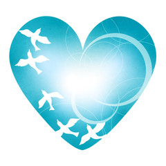 Naklejka premium 小鳥とハートをモチーフにデザインした背景素材