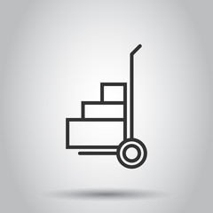 Cargo trolley icon in flat style. Delivery box vector illustration on white isolated background. Box shipping business concept.