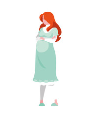 red hair pregnant woman cartoon vector design