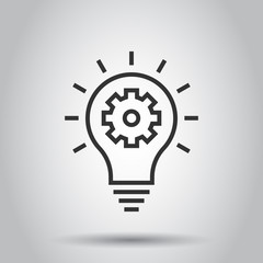 Innovation icon in flat style. Lightbulb with cogwheel vector illustration on white isolated background. Idea business concept.