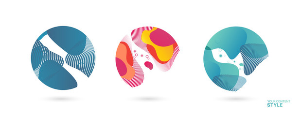 Set of abstract modern graphic circle elements with blue and pink  Gradient colors, abstract background flowing liquid shapes. Template for the design of a flyer, presentation. illustrations.