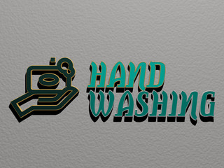 HAND WASHING icon and text on the wall, 3D illustration