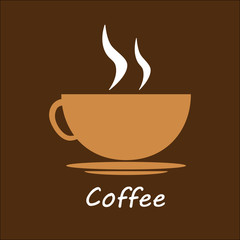 Cup of coffee on brown background, coffee icon, coffee logo. Decoration for cafes, coffee houses. Vector illustration.