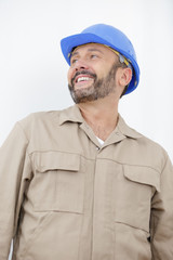 close-up portrait of a handsome bearded builder