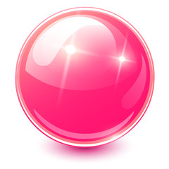 Pink sphere 3D, glossy and shiny vector ball icon.
