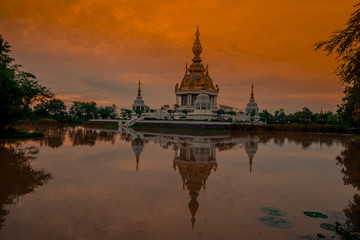 The background of an important tourist attraction in Khon Kaen Province (Wat Thung Setthi) is a large pagoda in the middle of a swamp, tourists always come to see the beauty in Thailand