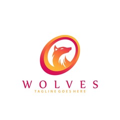 Wolves Oval Logos Design Vector Illustration Template