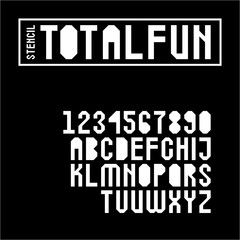 Geometric stencil font set with letters in uppercase and digits