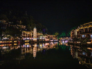 Scenery view in the night of fenghuang old town .phoenix ancient town or Fenghuang County is a county of Hunan Province, China