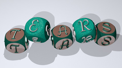 TEARS text by dancing dice letters, 3D illustration