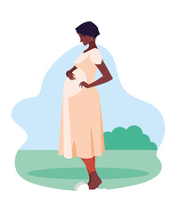black pregnant woman cartoon at park vector design
