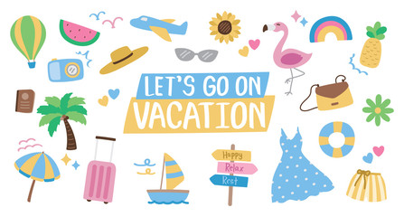 cute hand drawn vacation vector set.  