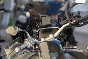 details of a parked touring motorcycle