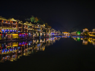 Fototapeta premium Scenery view in the night of fenghuang old town .phoenix ancient town or Fenghuang County is a county of Hunan Province, China