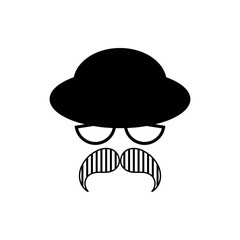 Black Mustache and Hat on a white background. Vintage style. Silhouette of a man. Vector illustration for web design or print.