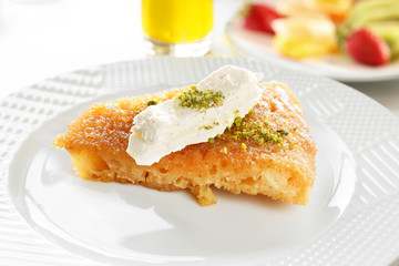 Ekmek kadayif with cream, Turkish traditional dessert 