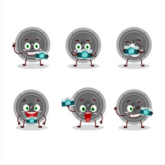 Photographer profession emoticon with audio speaker cartoon character