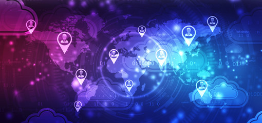 2d illustration of  Cloud computing, Cloud Computing Concept, Cloud computing network, internet technology concept background