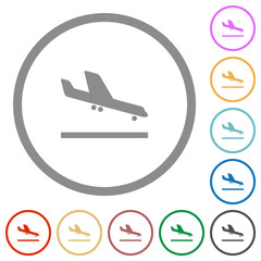 Airplane landing flat icons with outlines