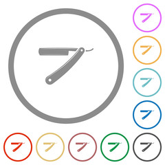 Straight razor flat icons with outlines