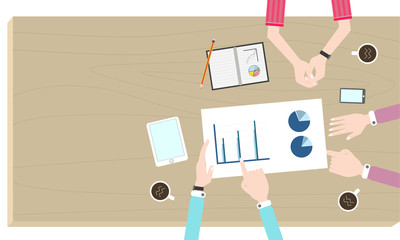 Conference table top view See the arm. Business teamwork.Business plan and Business meeting.Flat design.vector, illustration