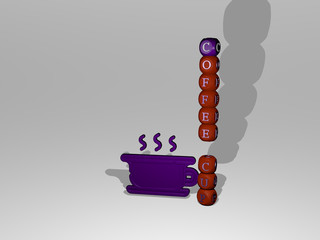 coffee cup text beside the 3D icon, 3D illustration