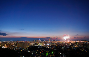 Fototapeta premium 都市風景 福岡市 夕景 大濠花火大会
