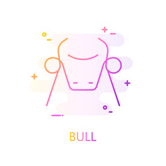 Silhouette of bull in color line style. Vector gradient icon.