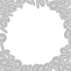 Bitcoin, internet currency coins falling. Scattere