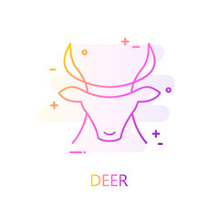 Deer head silhouette in color line style. Vector gradient icon.