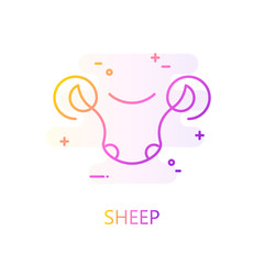 Sheep head silhouette in color line style. Vector gradient icon.