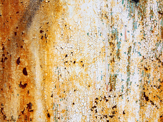 Creative bright metallic background. Flat background texture of dirty rusty metal. Bright rusty spots as the main background for a vintage scratched design