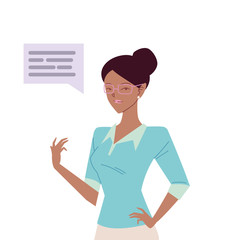 businesswoman cartoon with communication bubble vector design