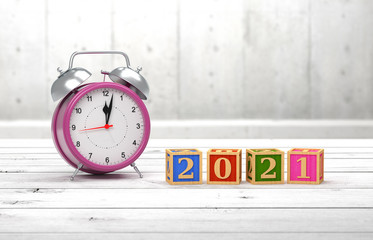 New Year 2021 Creative Design Concept with alarm Clock - 3D Rendered Image	
