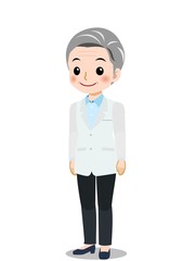 白衣を着た白髪の年配女性