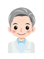 白衣を着た白髪の年配女性