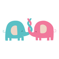 Elephants in love. Cute vector flat illustration with elephants. Children's cartoon illustration. Isolated illustration on a white background. Hand drawn illustration for posters, cards, t-shirts.