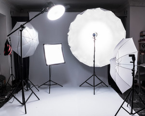 Photo studio with professional lighting pieces of equipment