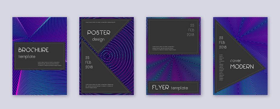 Black brochure design template set. Neon abstract 