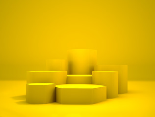 Podium 3d redering on yellow background.minimall concept.
