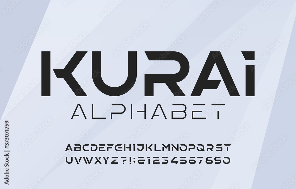 Fototapete kurai alphabet font. futuristic letters and numbers. stock vector typeface for your design in sport 
