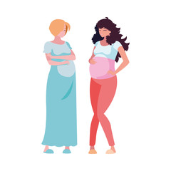 blond and brown hair pregnant women cartoons vector design