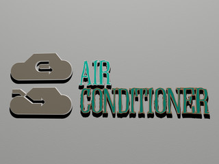 AIR CONDITIONER icon and text on the wall, 3D illustration