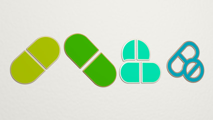 PILL 4 icons set, 3D illustration