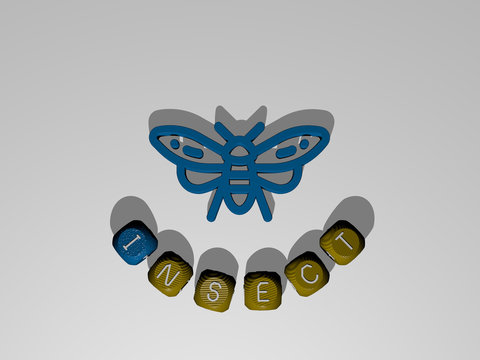 insect text around the 3D icon, 3D illustration