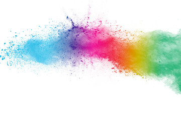 Explosion of colored powder isolated on white background. 
