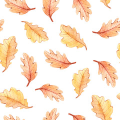 Autumn seamless pattern yellow oak leaves to create a fabric background, scrapbook paper, kids wallpaper, Halloween greeting card. Perfect for kids textile, clothes