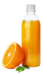Bottle of fresh orange juice isolated on white