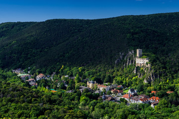 Green Valley Helenental With Remote Settlement, Castle Ruins And Villas At Baden Near Vienna In Austria