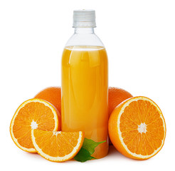 Bottle of fresh orange juice isolated on white